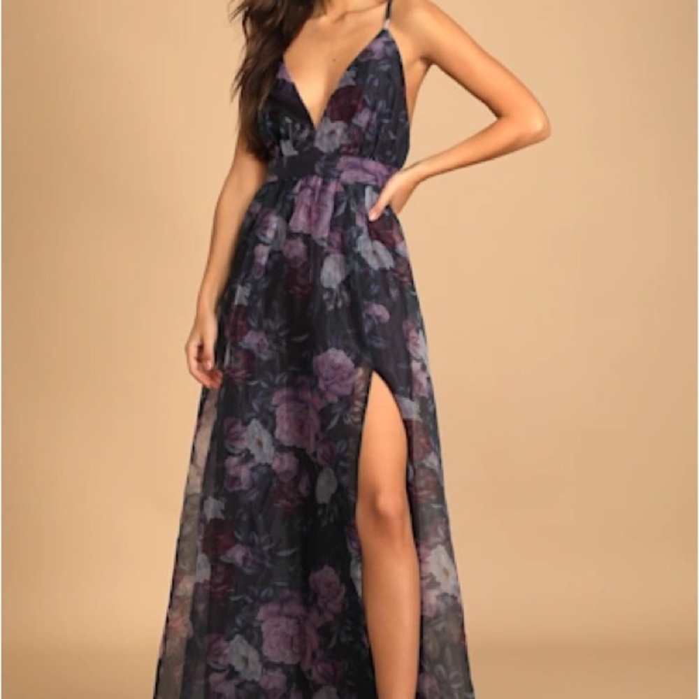 Lulu's Black and Purple Floral Maxi Dress